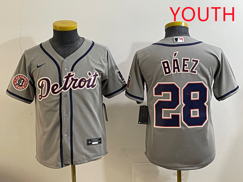 Youth 2025 Detroit Tigers #28 Baez grey Nike MLB jersey